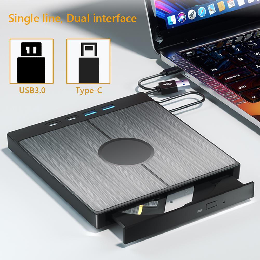 7 in 1 External CD/DVD Drive CD Burner with 2 USB/Type-C Ports USB 3.0 CD/DVD Disk Drive Player Burner Reader Writer for Laptop