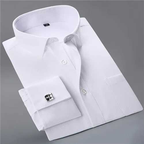 Mens Business Contrast Collar French Cuff Dress Shirts Single Patch Pocket Regular-fit Long Sleeve Social Wedding Party ShirtXJ24113