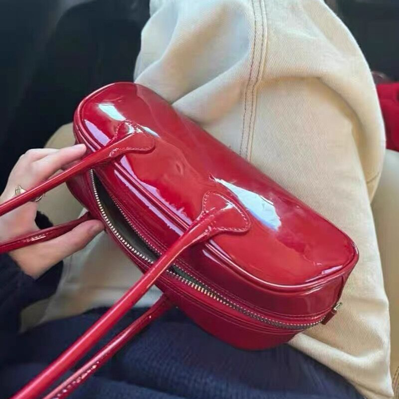 Korea Simple Bowling Bag Large Capacity Minimal Underarm Bag Women Classsic Casual Cosmetic Bag Leather Handbag Purse Gift 2024