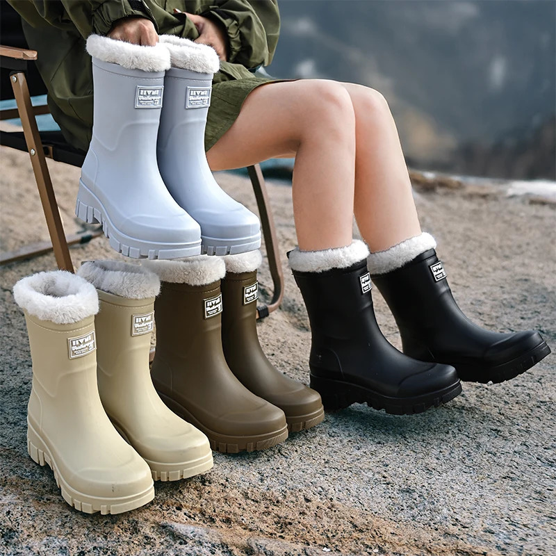 Outdoor Fashion Mid-calf Womens Non-slip Rain Boots Four Seasons Fashion Waterproof Non-slip Kitchen Work Rain Boots 241114