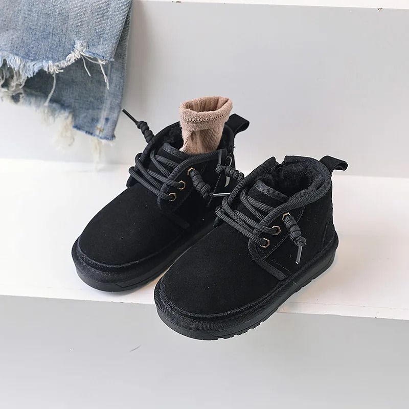 Chlidren Snow Boots Girls Geniune Leather Thick Plush Warm Winter Boots Boys Suede Soft Sole Non-slip Casual Shoes Size 21-37 241113