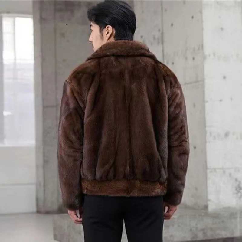 Fancy Rani Real Mink Coat Winter Mens Short Set Set Collar Imported Mink Jacket Black Brown Long Sleeve 241113