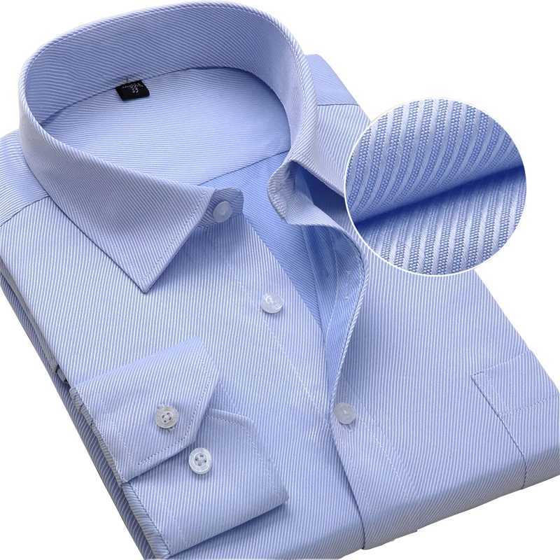 Plus Size Men Dress Shirts Long Sleeve Slim Fit Solid Striped Business Formal White Man Shirt Male Social Big Size ClothingXJ24113