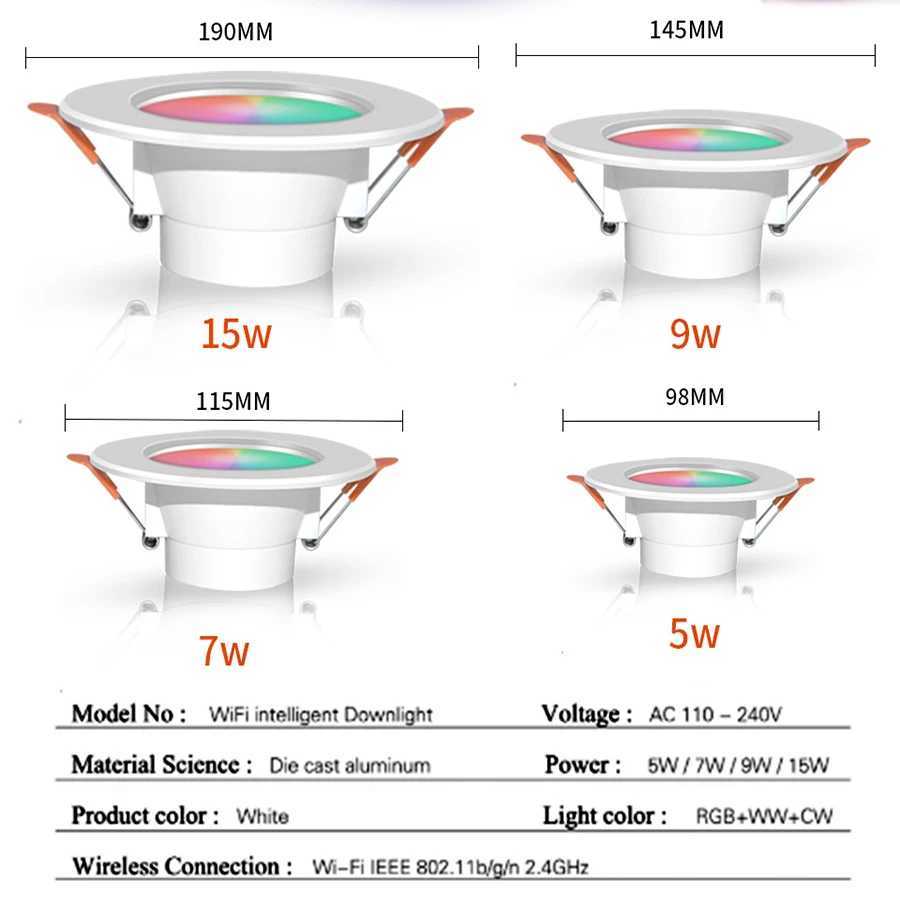 15W ZigBee Smart Ceiling Light RGB Tuya WiFi Bluetooth LED Downlights Recessed Spotlight Alexa Lamp Control Google HomeLX241114
