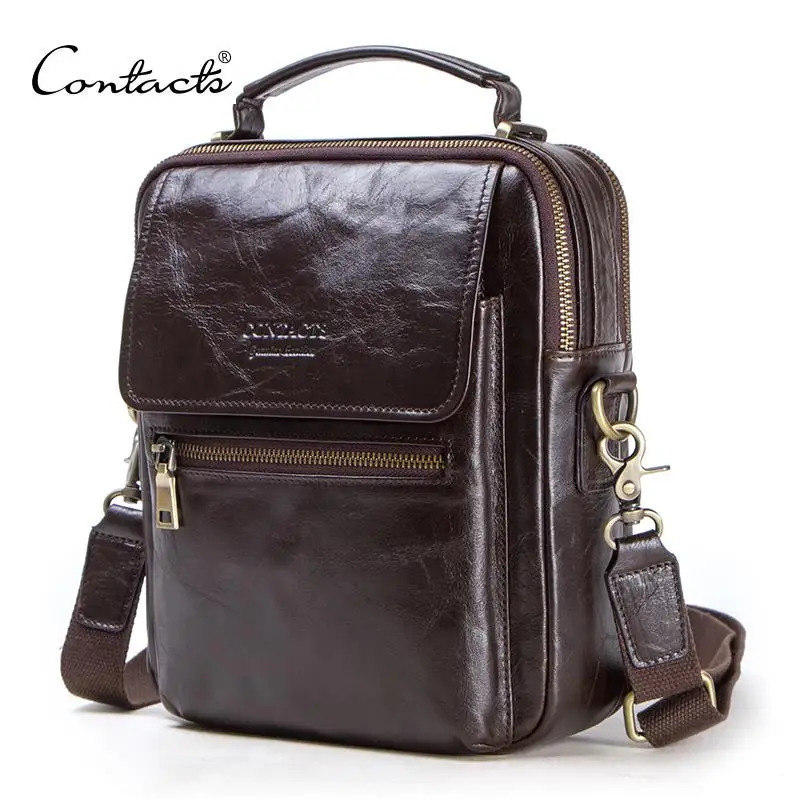 CONTACTS genuine leather messenger bag for men casual shoulder bags male flap y crossbody 97 Ipad 241111