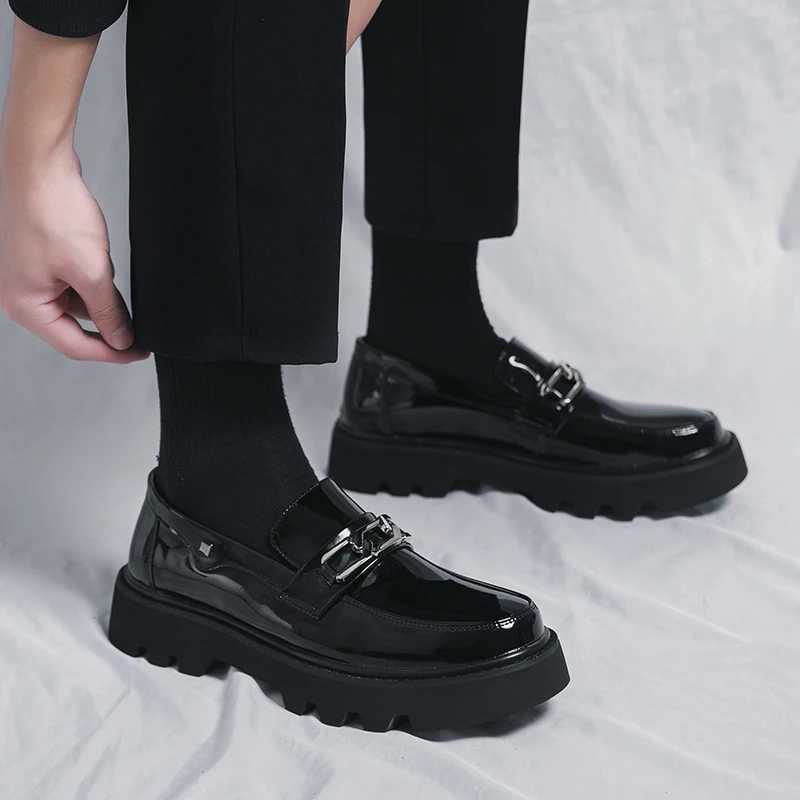 New Men Patent Leather Oxfords Slip Thick Tottom For Male Derby Shoes Casual Original Loafers Mens Fi Formal Dress ShoesXJ250118