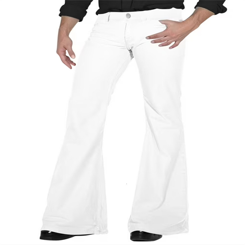 men's solid color daily casual stretch slim fit retro flared pants