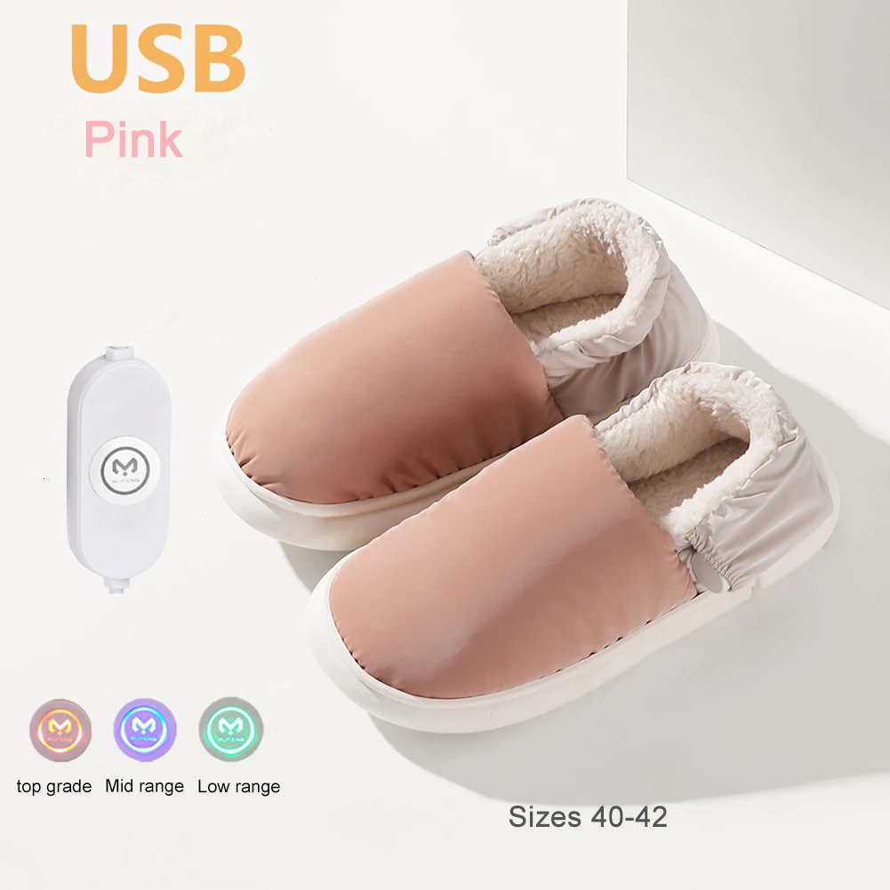 Neutral electric heating slider with 3 heating levels USB heating slider home shoes winter warm plush slider 241113