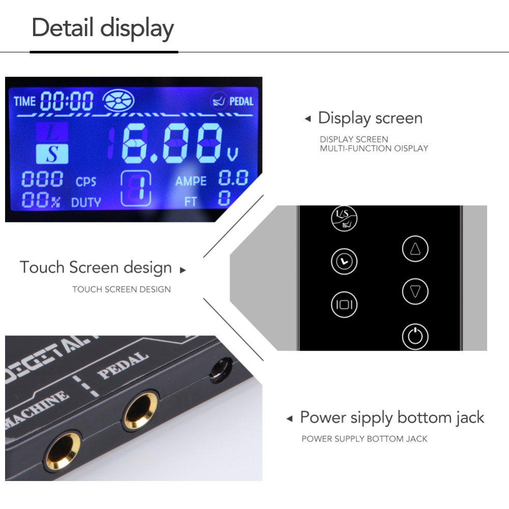 Tattoo Power Supply LCD Display Touch Screen Professional Adjustable Digital Power Source for Rotary Tattoo Machines Gun Supply