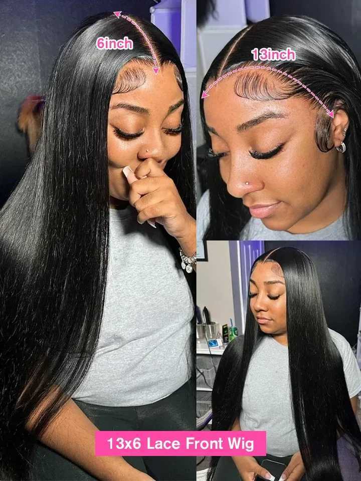 30 34 36 Inch Straight HD Transparent 13x6 Lace Front Wig 100% Raw Indian Human Hair 250% 13x6 HD Lace Frontal Human Hair WigsXJ241113