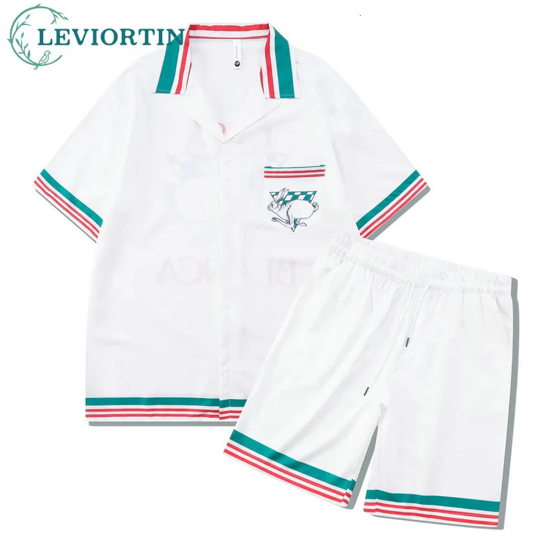 Hip Hop Men 2 Piece Set Vintage Print Button Hawaiian Shirt and Shorts Suit Summer Fashion Casual Short Sleeve Outfit 240412