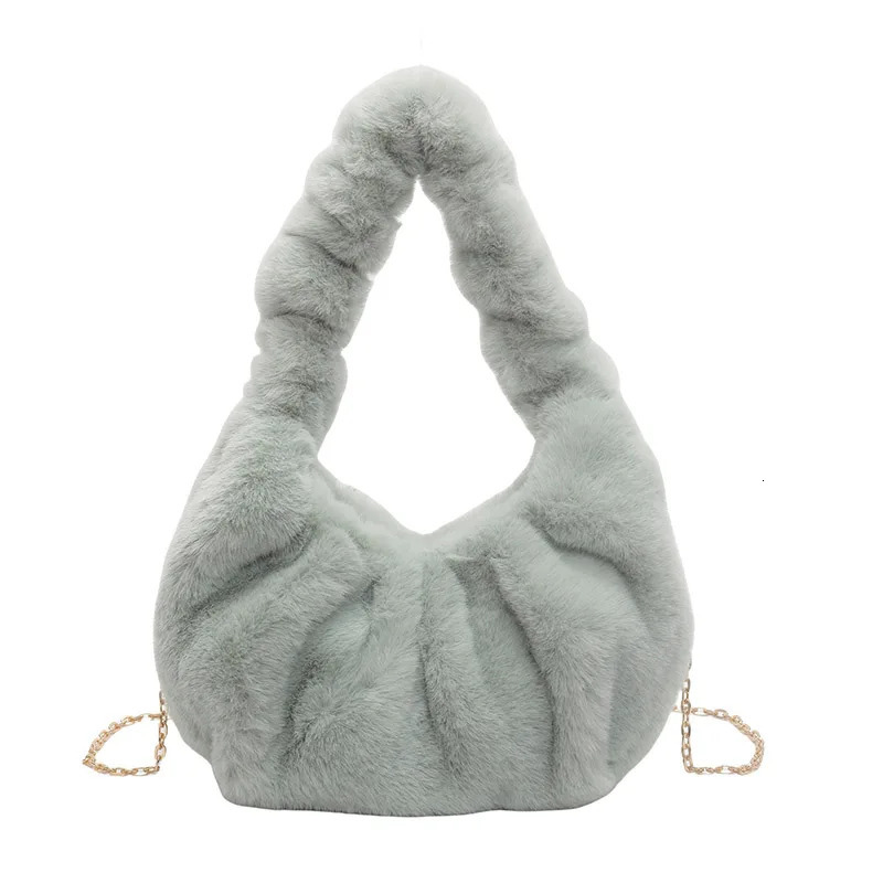 Women Furry Tote Bag with Chain Winter Faux Fur Bag Solid Color Fuzzy Shoulder Bag Plush Crossbody Bag Female Commute Bag 241114