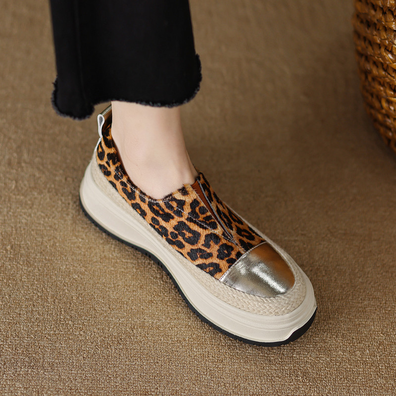 Women's Casual Shoes:Fashion Design Sense 2024 New Soft Thick Sole Loafers Shoes Versatile,Black/Leopard Print,Free shipping 881b