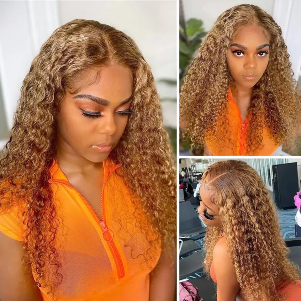 Honey Blonde Luxurious curly hair Brazilian Deep Wave Lace Front Simualtion human hair Wig - Perfect for Fullness and Volume Synthetic wig