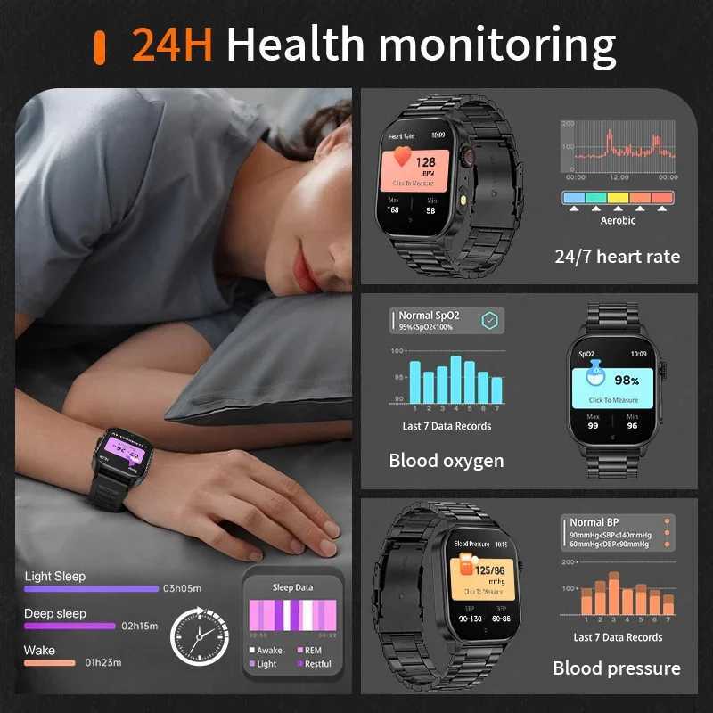 2024 Mens Watch Outdoor Flashlight Military IP68 Waterproof Smart Watch Mens Rate Sports Fitness Watch BT Call Smart Watch Y241114