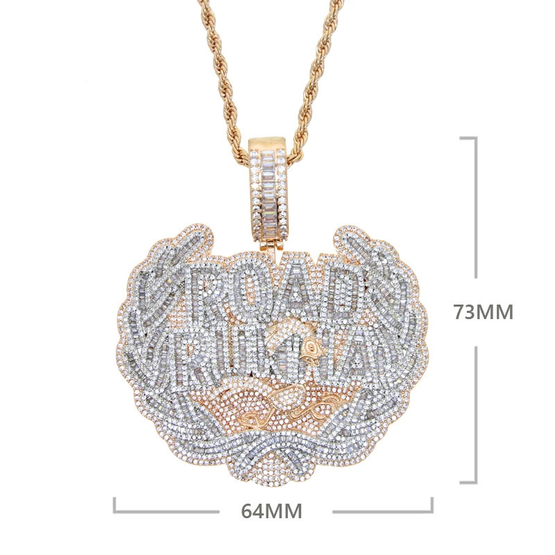 Iced Out Bling CZ Letter Road Runna Pendant Necklace Cubic Zirconia Two Tone Color Badge Charm Men Fashion Hip Hop Jewelry 241113