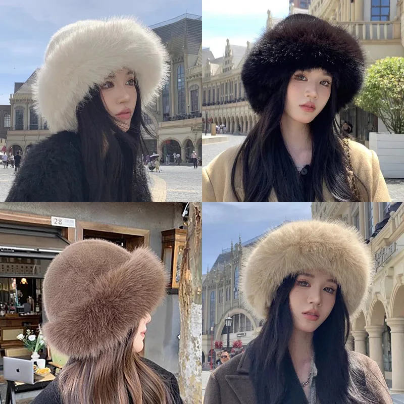 Style Fashion Hat Womens Winter Thick Warm Fur Simple Fishermans Mink Ladies Mongolia Caps 241114