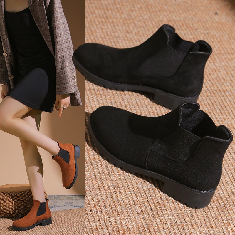 Large 2024 New Round Toe Elastic Thick Heel Casual Boots.