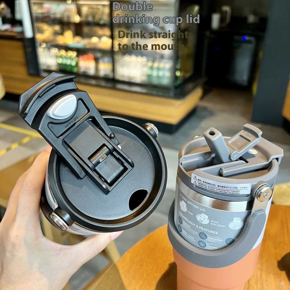 Large coffee cup stainless steel hot water bottle double-layer crazy cold crazy hot large capacity double-layer hot drink car cup Y241114