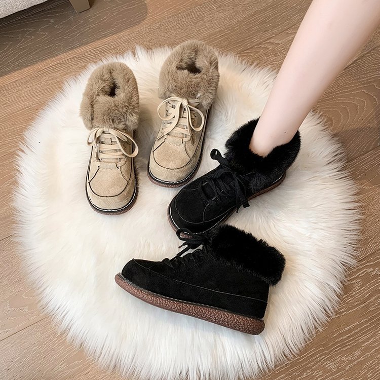 New Fashionable Winter Velvet Thick Round Lace Snow Boots.