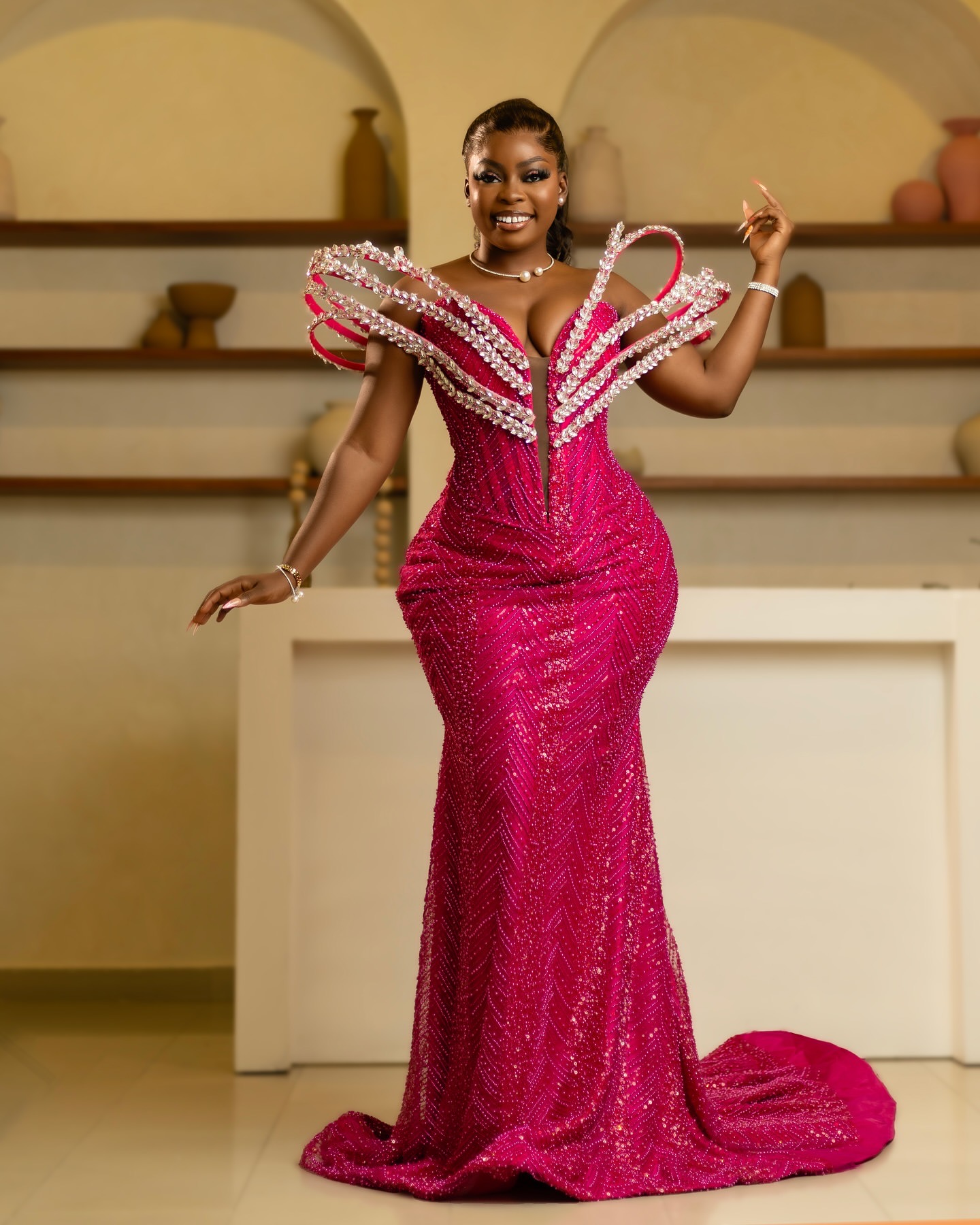 2024 Plus Size Fuchsia Mermaid Prom Dresses For Special Occasions Crystals Sequined Stylish Evening Party Birthday Gowns Dress For Women Vestidos de n