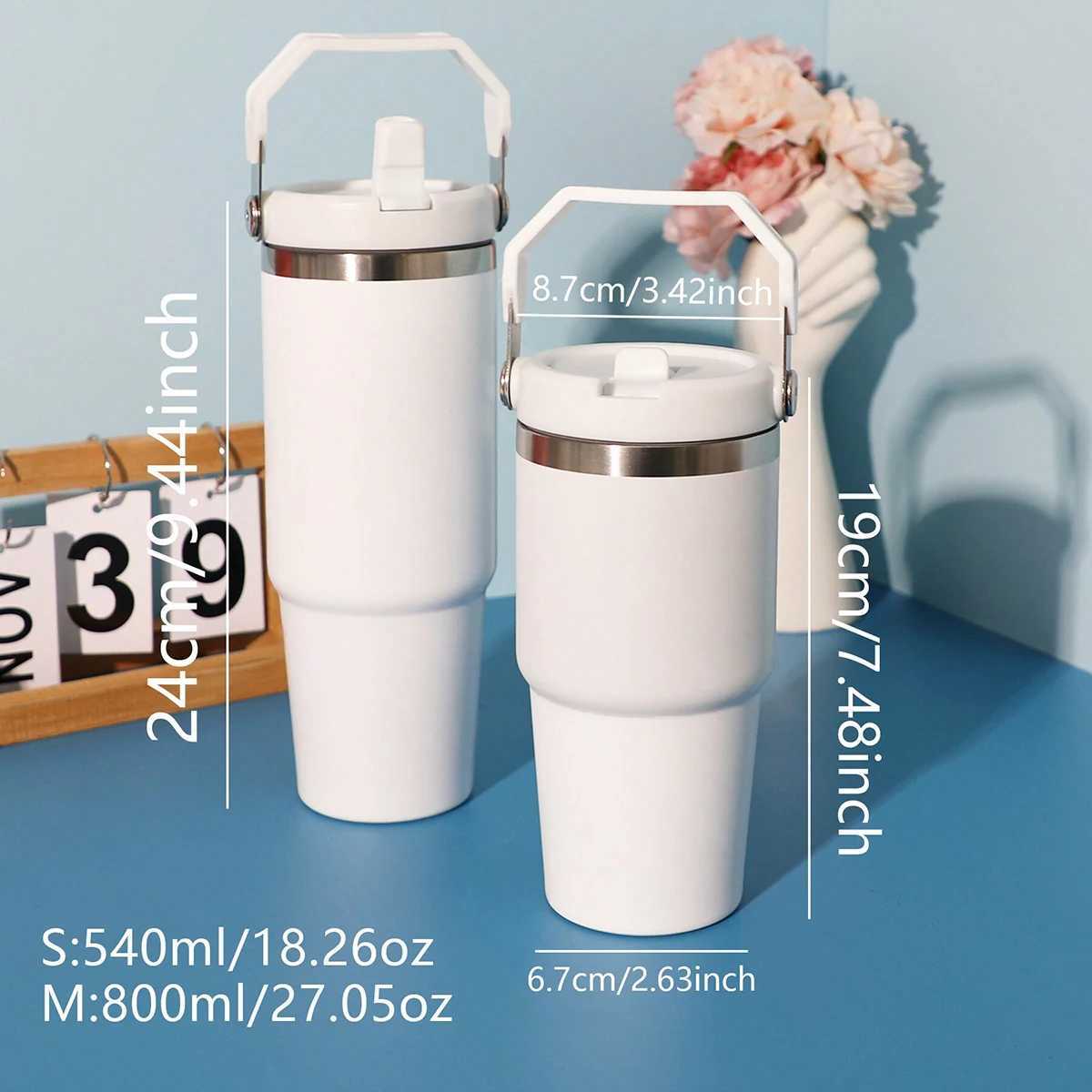 1 piece with handle and straw hat leak proof vacuum cleaner for him outside the car reusable water bottle Y241114