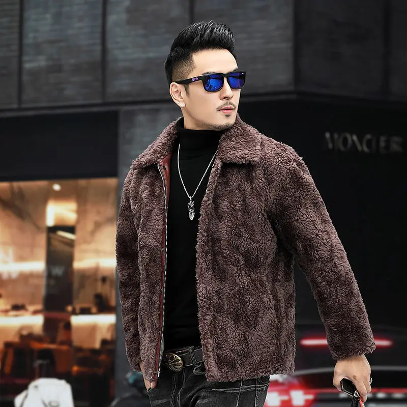 autumn winter mens long sleeved fur jacket mens short fur leather coat mens slim fit warm coat I508 241113