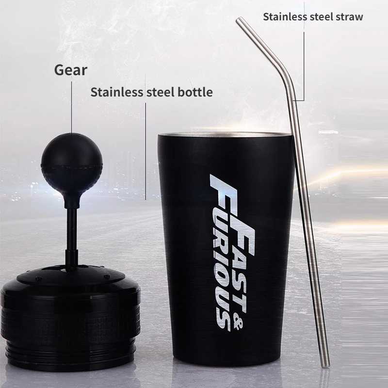 Stainless steel car water bottle with straw beverage bottle quick and angry 10 hot cups covered rocker arm beverage set 500ml Y241114