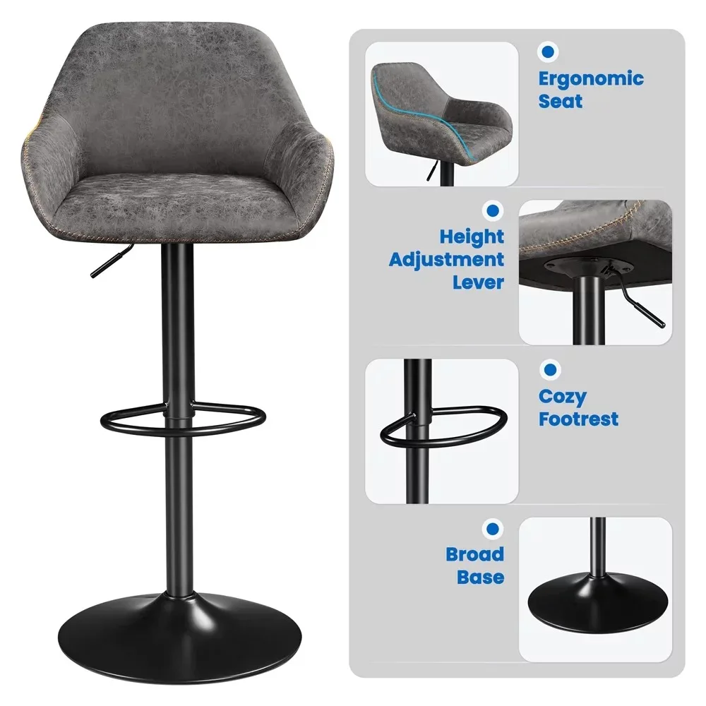 Bar Stools Adjustable Vintage Faux Leather Bar Stools With Backrest Set of 2 Black Chair Stool Kitchen Tabourets