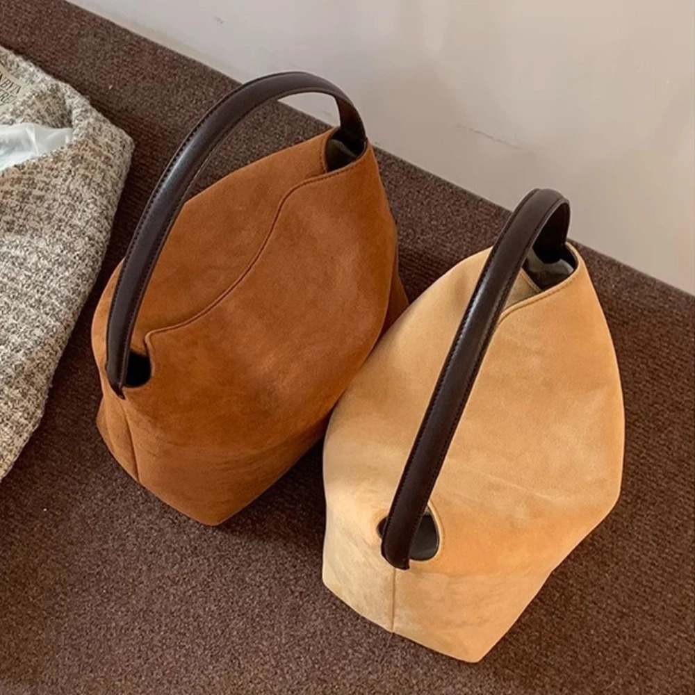 Retro Suede Patchwork Handbag Autumn Winter Versatile Brown Female Shoulder Bags for Women Fashion Simple Brown Underarm Bag 241114