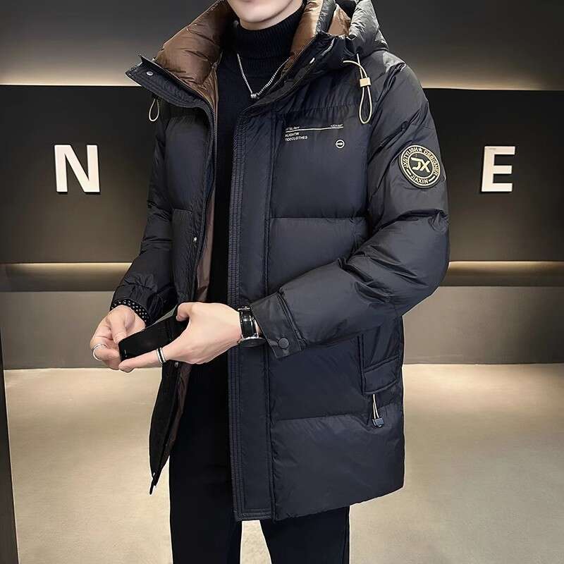 2024 Winter New Long Hooded Solid Color Casual Men's Down Jacket Thick Style Factory