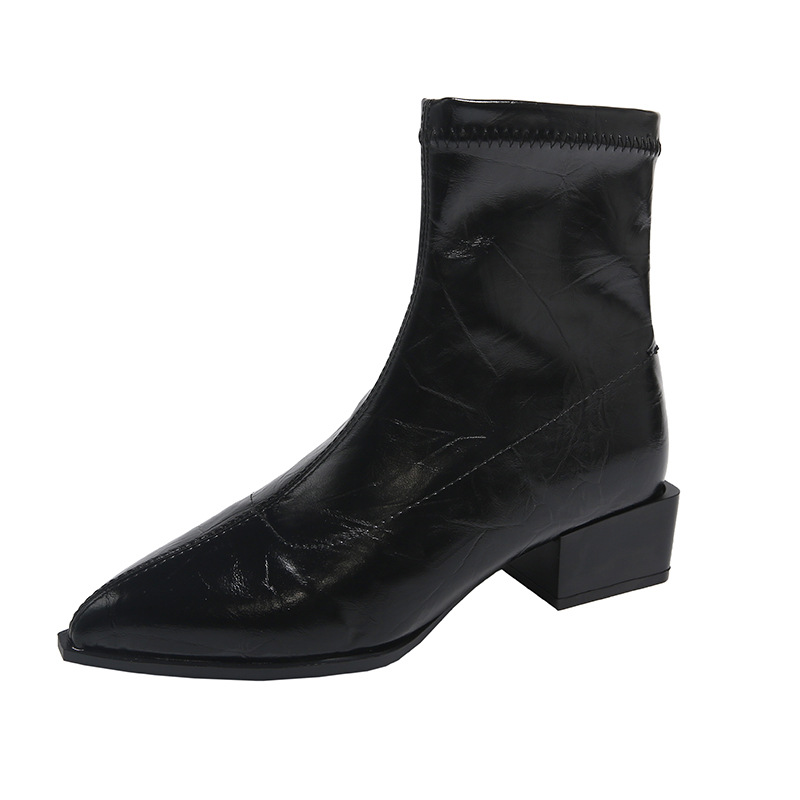 35-44 Large Autumn Winter Pointed Coarse Heel Retro Short Boots.