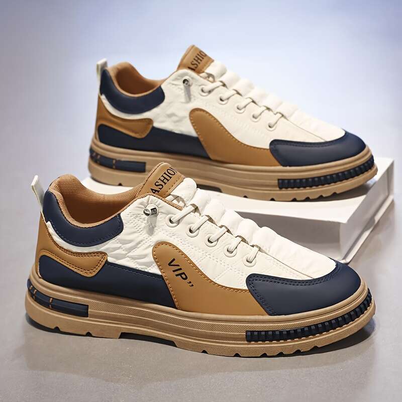 1pc Men's Fashion Skate Shoes - Casual/Sporty Style, Low-Top, Plaid Pattern, Comfortable Non-Slip Lace-Up Sneakers, PU Upper, Fabric ing, PVC Sol