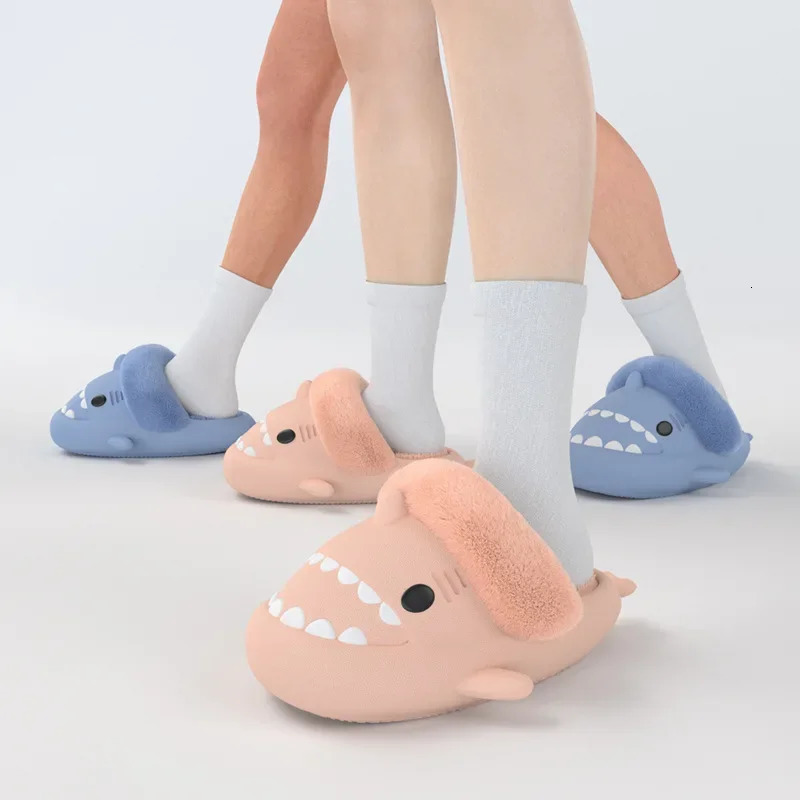 Men Women Shark Slippers Detachable EVA Waterproof Warm Cotton Plush Home Slippers Winter Indoor Fluffy Slides Non Slip Shoes 241114