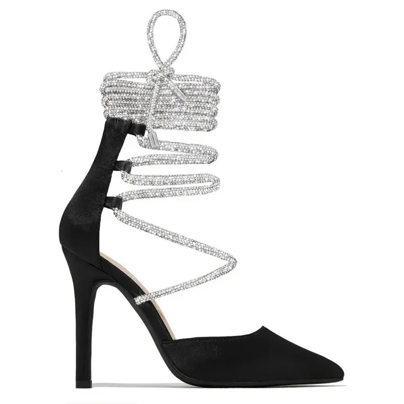 Rhinestone Sense Banquet Beautiful High Heels Pointy Thin Heels French Fashion Sandals Temperament Goddess 241113