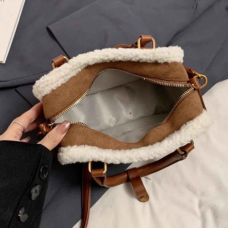 Winter Lamb Woolen Handbag Womens Plush Handbag Fashion Casual Shoulder Messenger Bag Female Square bolsas 241114