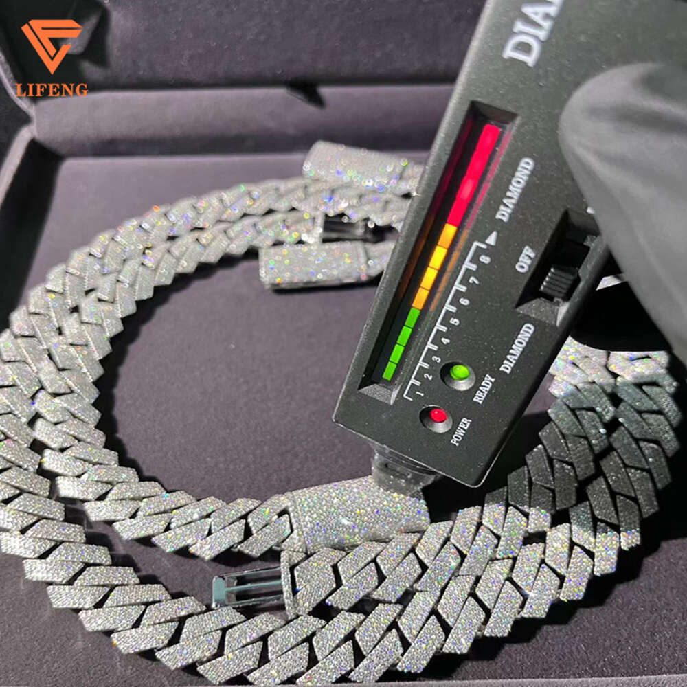 Custom 925 Sterling Silver White Chain 15-20mm Full Iced Out Vvs Diamond Moissanite Cuban Link Hip Hop Necklace
