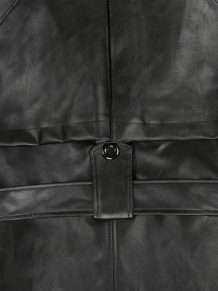 Nerazzurri Spring Autumn Long Oversized Black Pu Leather Trench Coat for Women Belt Double Breasted Loose Casual Korean Fashion 241115