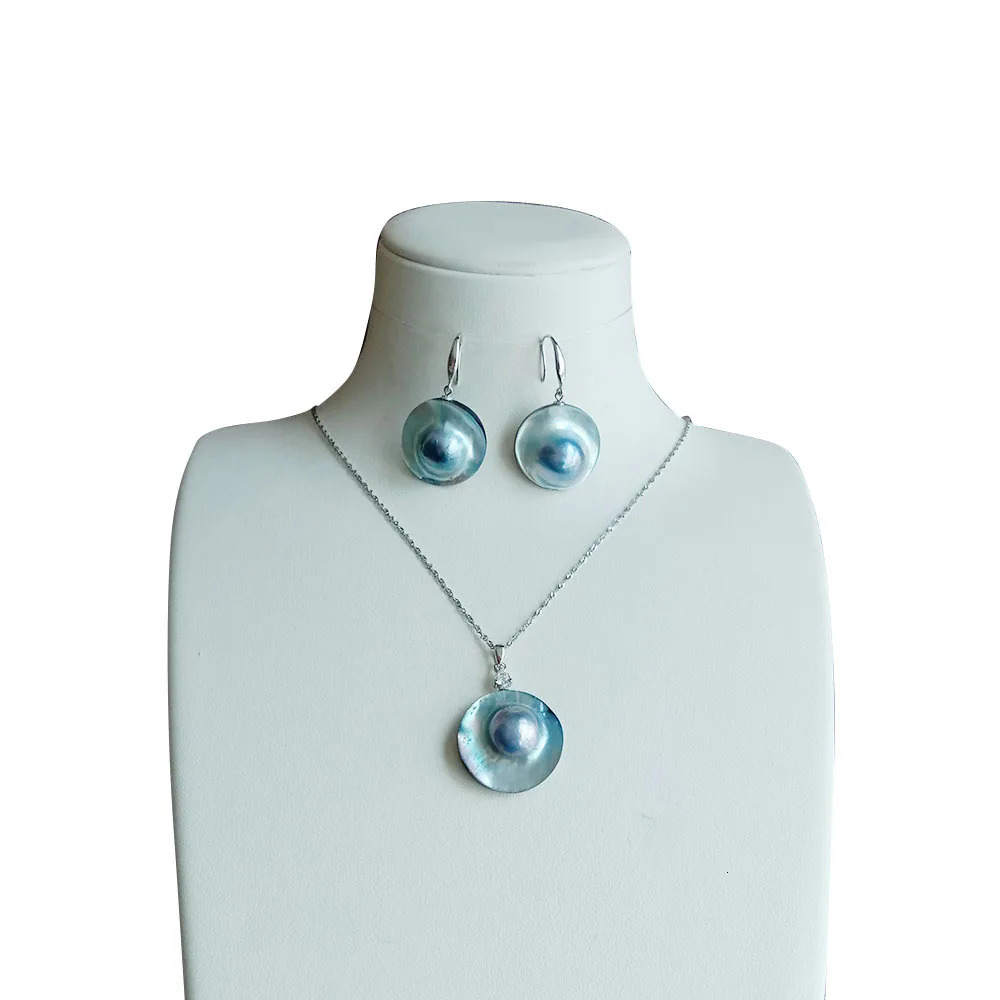 Free delivery natural MABE hat Baroque pearl shaped jewelry set with 100% natural MABE pearls NECKLACE-NICE 925 silver chain and earrings 241115