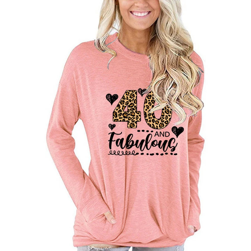 40th Birthday Shirt for Women Leopard 50 and Fabulous Graphic Long Sleeve Tshirts Lover Gift Classic Retro Fall Clothes 241115