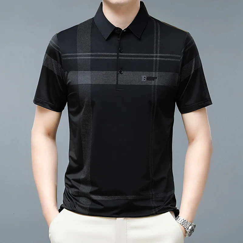 Summer Mens Clothing Short Sleeve Turn-down Collar Polo T-shirt Ice Silk Thin Loose Business Fashion Casual Tops 240407