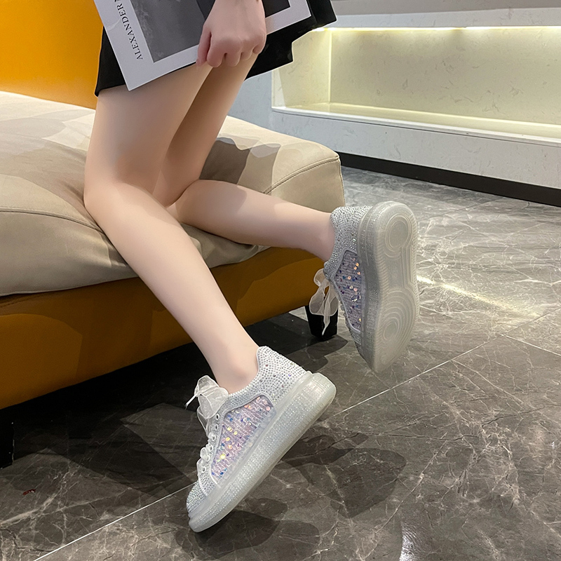Women's Luxury Flat Shoes Shining Water Diamond Sports Shoes Rubber Transparent Thick soled Shoes Designer Casual Shoes High Quality Fashion Wome