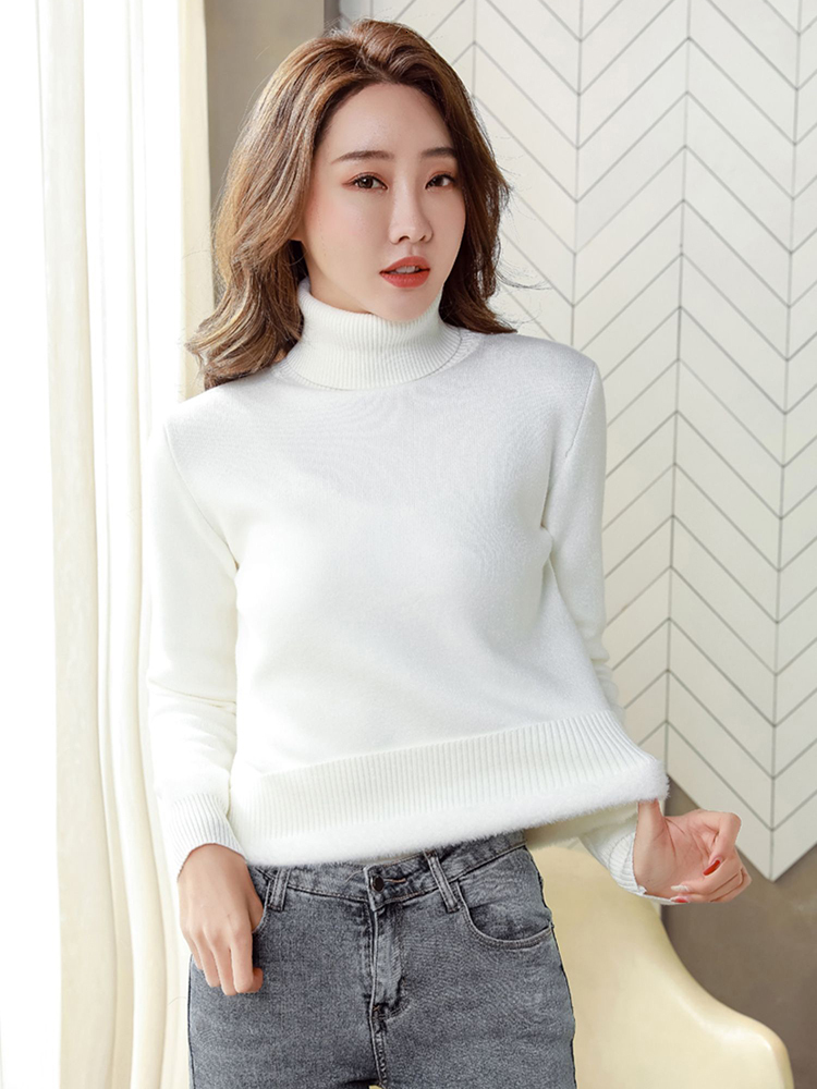 Designer's new women's sweater, winter thick high neck sweater, slim fit knitted pullover sweater, new warm plush V-shaped knitted pullover 
