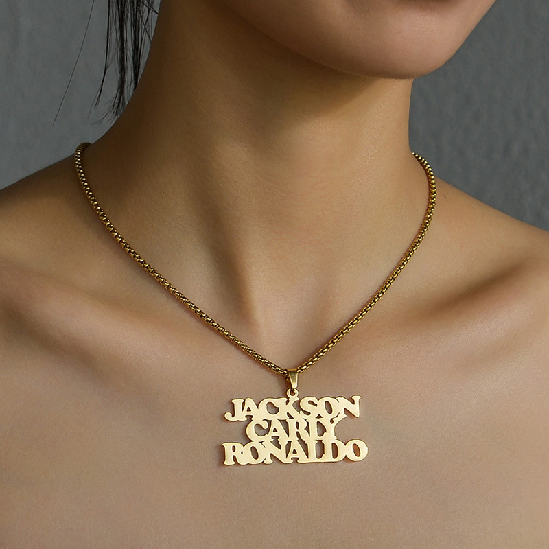 DIY Custom Letters Name Pendant Stainless Steel Men Women Couple Choker Necklace