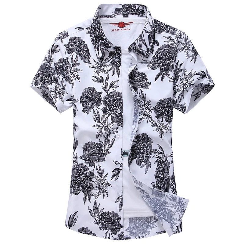Summer White Printed Short Sleeved Shirt for Men Hawaii Rose Flower Shirts Hawaiian Vacation Camisa Chemise Big Size S7xl 240415