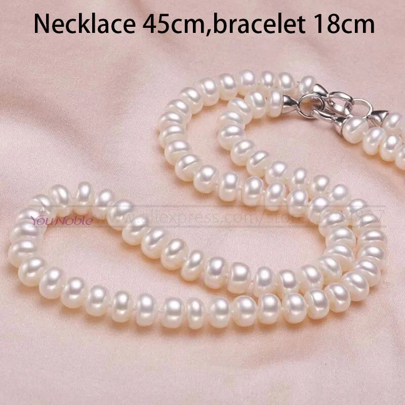 Womens wedding pearl jewelry set 925 sterling silver natural pearl necklace and earring set wifes engagement birthday 241115