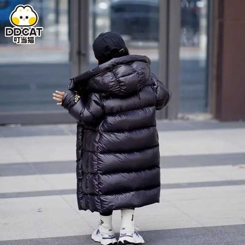Winter jacket for boys and girls long length down jacket black thick hooded jacket big childrens jacket 2023 new 6 7 8 12 14 X241115