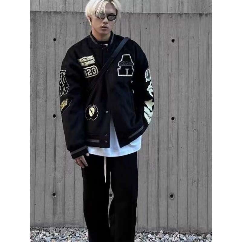 Black Embroidered Woolen Baseball For Men In Spring And Autumn Casual Loose American High Street Fashion Brand China-Chic Jacket