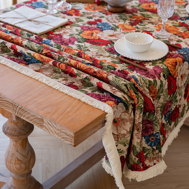 W292 Pastoral style small floral tablecloth