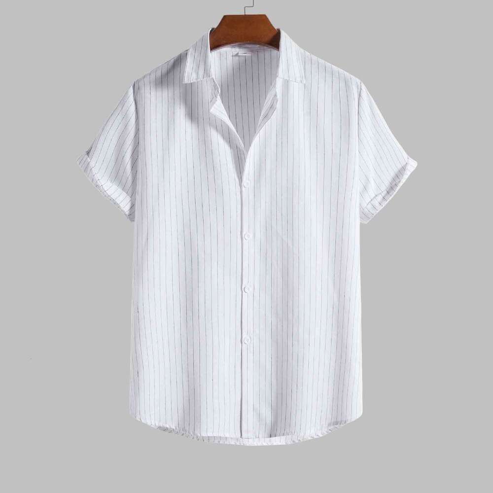 Mens Casual Striped Short Sleeved Shirts Turn-Down Collar Shirt Top Fashion Summer Male Clothing 2024 Haruku Streetwear